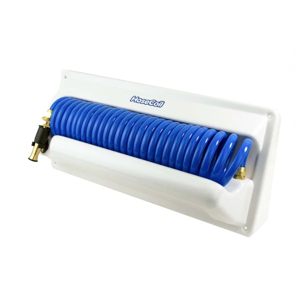 HC25H2 – HOSECOIL Boat Washdown Hose, Coiled 25 Foot Hose Length 3/4 Inch Garden Hose Fitting Blue High Performance P...